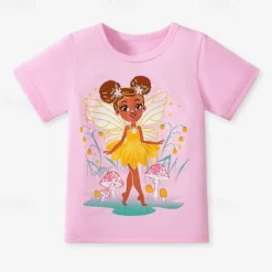 Multi Packs 3pcs Girls' Crew Neck Short Sleeves Rose Red+Blue+Pink T Shirt Tee Top Print Graphic Vacation Daily Wear 100% Cotton Spring & Summer