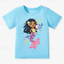 Multi Packs 3pcs Girls' Crew Neck Short Sleeves Rose Red+Blue+Pink T Shirt Tee Top Print Graphic Vacation Daily Wear 100% Cotton Spring & Summer