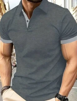 Multi Packs 3pcs Men's Lapel Short Sleeves Black+Navy Blue+Wine Button Up Polos Golf Shirt Golf Polos Shirts Patchwork Color Block Vacation Daily Wear Polyester Summer