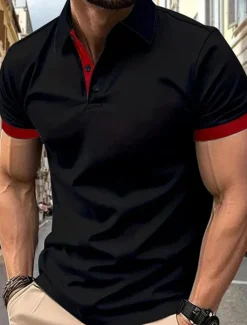 Multi Packs 3pcs Men's Lapel Short Sleeves Black+Navy Blue+Wine Button Up Polos Golf Shirt Golf Polos Shirts Patchwork Color Block Vacation Daily Wear Polyester Summer