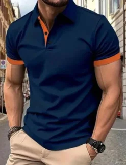 Multi Packs 3pcs Men's Lapel Short Sleeves Black+Navy Blue+Wine Button Up Polos Golf Shirt Golf Polos Shirts Patchwork Color Block Vacation Daily Wear Polyester Summer