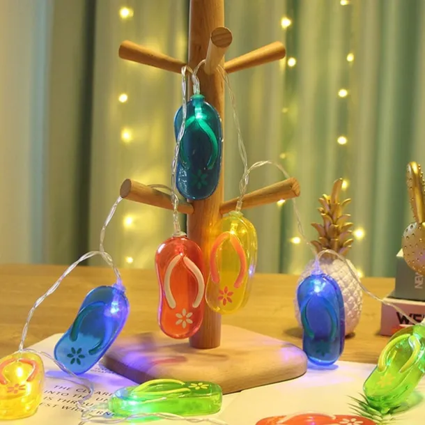 Multicolor String Lights, Summer Beach Flip Flop Themed Slipper String Lights, Battery Operated Summer Fruit String Lights - Watermelon & Pineapple Design Indoor Decoration Lights Perfect for Parties Patio and Garden Decor LED Festive String Lights