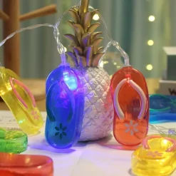Multicolor String Lights, Summer Beach Flip Flop Themed Slipper String Lights, Battery Operated Summer Fruit String Lights - Watermelon & Pineapple Design Indoor Decoration Lights Perfect for Parties Patio and Garden Decor LED Festive String Lights