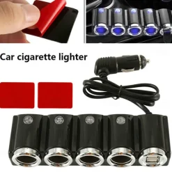 Multi-function 4 Way 12V-24V Car Cigarette Lighter Splitter Multi Socket Dual USB Plug Charger