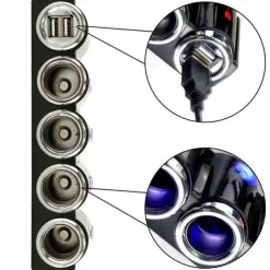 Multi-function 4 Way 12V-24V Car Cigarette Lighter Splitter Multi Socket Dual USB Plug Charger