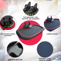 Multifunction Car Anti-Slip Mat Auto Phone Holder - 3-in-1 Dashboard Organizer with Rotating Phone Bracket - Non-Slip PVC Material