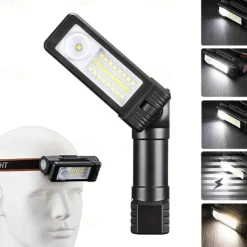Multifunction Flashlight Headlamp USB Rechargeable Tail Light with Magnetic Adsorption Function Multi-mode Lighting Repair Light for Camping, Traveling and Indoor Outdoor Use