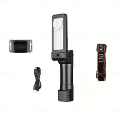 Multifunction Flashlight Headlamp USB Rechargeable Tail Light with Magnetic Adsorption Function Multi-mode Lighting Repair Light for Camping, Traveling and Indoor Outdoor Use