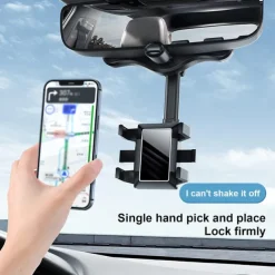 Multifunctional 360 Rotatable Car Rearview Mirror Phone Holder Mount Multifunctional Rearview Mirror Phone Holder Adjustable Universal Cell Phone Holder for Car Compatible All Smartphones