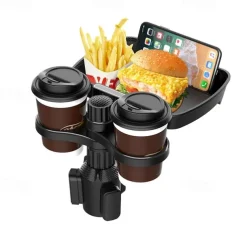 Multifunctional Car Cup Holder Attachable with 360 Degree Tray Swivel Adjustable Car Food Eating Tray Table for Cup Holders
