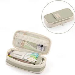 Multifunctional Cosmetic Bag Macaroon Big Capacity Double-layer Canvas Pencil Case Travel Storage Pouch School Supplies, Back to School Gift