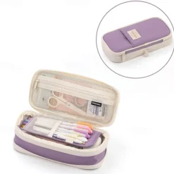 Multifunctional Cosmetic Bag Macaroon Big Capacity Double-layer Canvas Pencil Case Travel Storage Pouch School Supplies, Back to School Gift