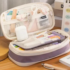 Multifunctional Cosmetic Bag Macaroon Big Capacity Double-layer Canvas Pencil Case Travel Storage Pouch School Supplies, Back to School Gift