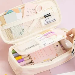 Multifunctional Cosmetic Bag Macaroon Big Capacity Double-layer Canvas Pencil Case Travel Storage Pouch School Supplies, Back to School Gift