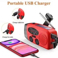 Multifunctional Hand Radio Solar Crank Dynamo Powered AM/FM/NOAA Weather Radio Use Emergency LED Flashlight and Power Bank