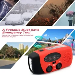 Multifunctional Hand Radio Solar Crank Dynamo Powered AM/FM/NOAA Weather Radio Use Emergency LED Flashlight and Power Bank