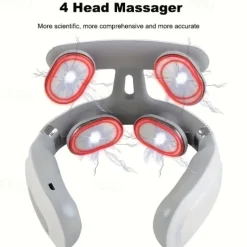 Multifunctional Hot Compress Pulse Kneading Neck MassagerSmart Wireless U-Shaped TENS EMS Pulse Heated Cervical Massager Deep Tissue Pain Relieve Fatigue 4 Massage Heads Neck Massager