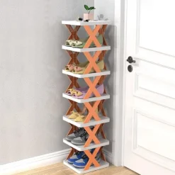 Multilayer Tier Narrow Shoe Rack, Small Vertical Shoe Stand, Space Saving DIY Free Standing Shoes Storage Organizer for Entryway, Closet, Hallway, Easy Assembly and Stable in Structure