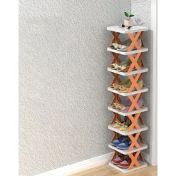 Multilayer Tier Narrow Shoe Rack, Small Vertical Shoe Stand, Space Saving DIY Free Standing Shoes Storage Organizer for Entryway, Closet, Hallway, Easy Assembly and Stable in Structure