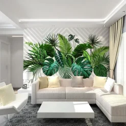 Mural Wallpaper Wall Sticker Covering Print Tropical Palm Leaf Canvas Home Décor Adhesive Required / Peel and Stick Removable