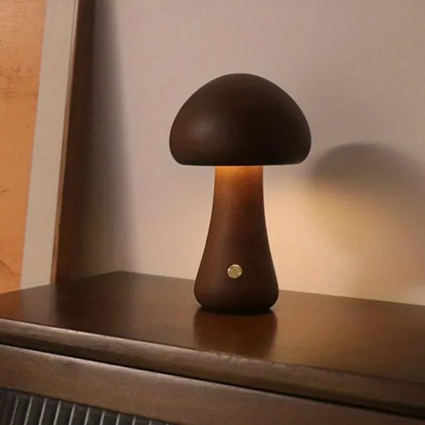 Mushroom Table Lamp Bedroom Bedside Sleep Night Light Solid Wood Dimmable Atmosphere Light