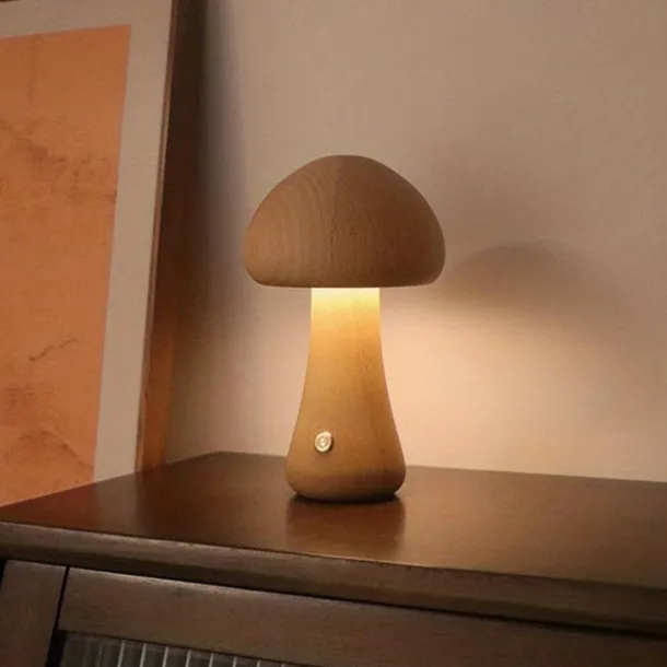 Mushroom Table Lamp Bedroom Bedside Sleep Night Light Solid Wood Dimmable Atmosphere Light