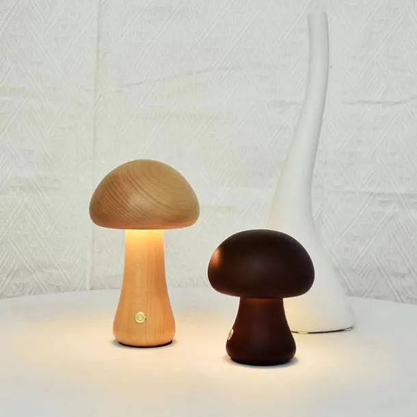 Mushroom Table Lamp Bedroom Bedside Sleep Night Light Solid Wood Dimmable Atmosphere Light