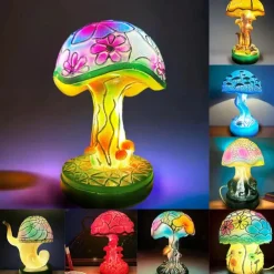 Mushroom Table Lamp, Simulated Stained Glass Night Light, Bohemian Resin Decorative Bedside Lamp, for Bedroom Living Room Home Office, Decor Gift