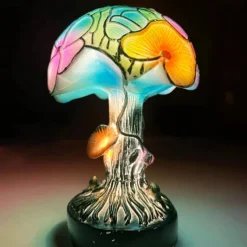 Mushroom Table Lamp, Simulated Stained Glass Night Light, Bohemian Resin Decorative Bedside Lamp, for Bedroom Living Room Home Office, Decor Gift