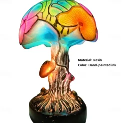 Mushroom Table Lamp, Simulated Stained Glass Night Light, Bohemian Resin Decorative Bedside Lamp, for Bedroom Living Room Home Office, Decor Gift