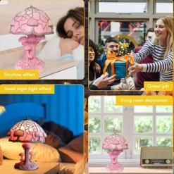 Mushroom Table Lamp, Simulated Stained Glass Night Light, Bohemian Resin Decorative Bedside Lamp, for Bedroom Living Room Home Office, Decor Gift