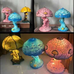 Mushroom Table Lamp, Simulated Stained Glass Night Light, Bohemian Resin Decorative Bedside Lamp, for Bedroom Living Room Home Office, Decor Gift