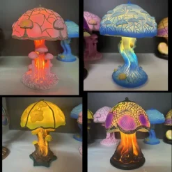Mushroom Table Lamp, Simulated Stained Glass Night Light, Bohemian Resin Decorative Bedside Lamp, for Bedroom Living Room Home Office, Decor Gift
