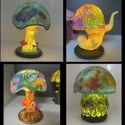 Mushroom Table Lamp, Simulated Stained Glass Night Light, Bohemian Resin Decorative Bedside Lamp, for Bedroom Living Room Home Office, Decor Gift