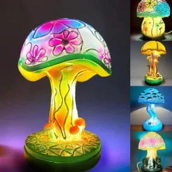Mushroom Table Lamp, Simulated Stained Glass Night Light, Bohemian Resin Decorative Bedside Lamp, for Bedroom Living Room Home Office, Decor Gift