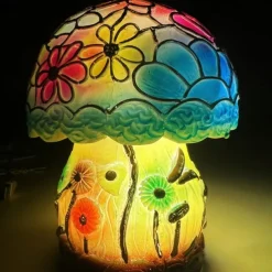 Mushroom Table Lamp, Simulated Stained Glass Night Light, Bohemian Resin Decorative Bedside Lamp, for Bedroom Living Room Home Office, Decor Gift