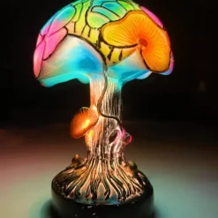 Mushroom Table Lamp, Simulated Stained Glass Night Light, Bohemian Resin Decorative Bedside Lamp, for Bedroom Living Room Home Office, Decor Gift