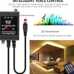 Music Control LED Light Strip 1M 2M 3M 4M 5M 5050 RGB SMD 30 LEDs Per Meters Tiktok LED Strip Lights with IR 24 Key Controller USB Port DC5V
