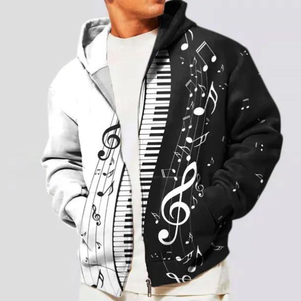 Music Festival Men's Color Block Graphic Prints Musical Notes Hoodie Hoodies Sweatshirt Streetwear Designer Long Sleeve Hooded Sports & Outdoor Daily Sports Black Red Zipper Print Spring & Fall