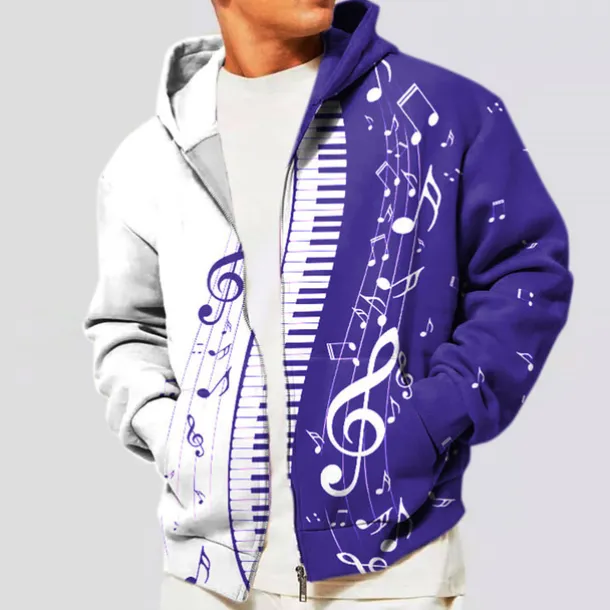 Music Festival Men's Color Block Graphic Prints Musical Notes Hoodie Hoodies Sweatshirt Streetwear Designer Long Sleeve Hooded Sports & Outdoor Daily Sports Black Red Zipper Print Spring & Fall