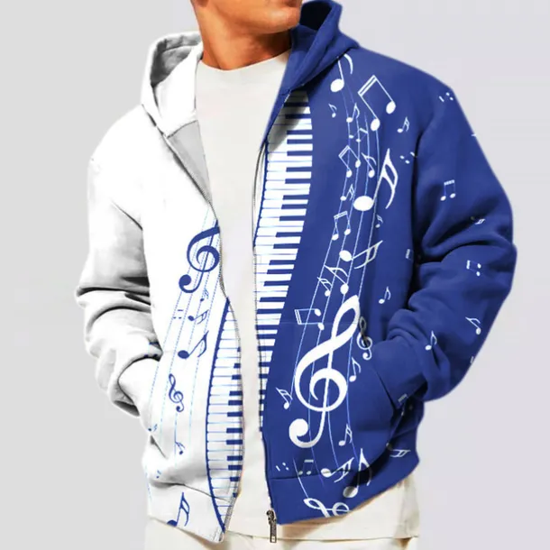 Music Festival Men's Color Block Graphic Prints Musical Notes Hoodie Hoodies Sweatshirt Streetwear Designer Long Sleeve Hooded Sports & Outdoor Daily Sports Black Red Zipper Print Spring & Fall