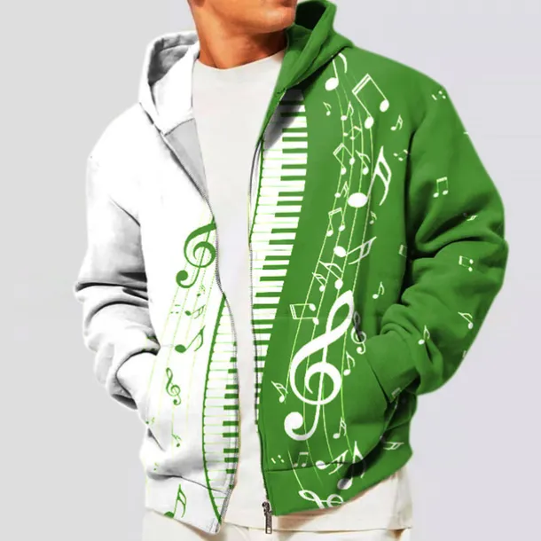 Music Festival Men's Color Block Graphic Prints Musical Notes Hoodie Hoodies Sweatshirt Streetwear Designer Long Sleeve Hooded Sports & Outdoor Daily Sports Black Red Zipper Print Spring & Fall