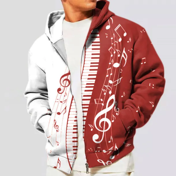 Music Festival Men's Color Block Graphic Prints Musical Notes Hoodie Hoodies Sweatshirt Streetwear Designer Long Sleeve Hooded Sports & Outdoor Daily Sports Black Red Zipper Print Spring & Fall