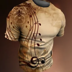 Music Festival Men's Graphic Musical Notes T Shirt Tee Short Sleeve T shirt 3D Print Crew Neck Shirt Vintage Fashion Designer Outdoor Casual Daily Blue Green Khaki Spring & Summer Clothing Apparel S