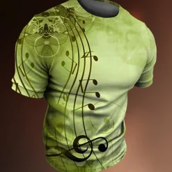 Music Festival Men's Graphic Musical Notes T Shirt Tee Short Sleeve T shirt 3D Print Crew Neck Shirt Vintage Fashion Designer Outdoor Casual Daily Blue Green Khaki Spring & Summer Clothing Apparel S