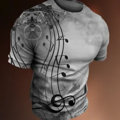 Music Festival Men's Graphic Musical Notes T Shirt Tee Short Sleeve T shirt 3D Print Crew Neck Shirt Vintage Fashion Designer Outdoor Casual Daily Blue Green Khaki Spring & Summer Clothing Apparel S