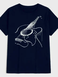 Music Festival Men's Guitar Shirt T Shirt Cotton Short Sleeve Graphic Shirt Dark Grey Heather Gray Black Comfortable Tee Casual Holiday Fashion Designer Clothing