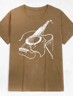 Music Festival Men's Guitar Shirt T Shirt Cotton Short Sleeve Graphic Shirt Dark Grey Heather Gray Black Comfortable Tee Casual Holiday Fashion Designer Clothing