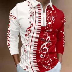 Music Festival Men's Music Zip Polo Shirts Golf Shirt Long Sleeve Polo Shirts Collared Shirts Casual Vacation Wear Festival Wear Party Outfits 3D Print Quarter Zip Polo Black-White Yellow Red