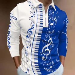 Music Festival Men's Music Zip Polo Shirts Golf Shirt Long Sleeve Polo Shirts Collared Shirts Casual Vacation Wear Festival Wear Party Outfits 3D Print Quarter Zip Polo Black-White Yellow Red